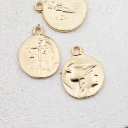 5 Greek Coin Pendant Ancient Greek Coin 30 mm Matte Gold