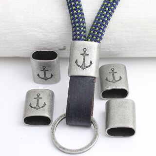 5 Dark Silver Anchor Keychain Findings, Keychain Slider Beads Keychain sailing rope Beads