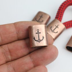 5 Antique Copper Anchor Keychain Findings, Keychain Slider Beads Keychain sailing rope Beads