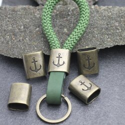 5 Antique Brass Anchor Keychain Findings, Keychain Slider Beads Keychain sailing rope Beads