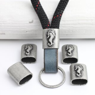 5 Dark Silver Seahorse Keychain Findings, Slider Beads for Keychain sailing rope