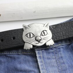 Rustic Silver Kitty Belt Buckle, Cat belt buckle, Animal belt buckle