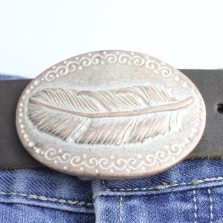 Antique Silver Belt buckle Feather on oval