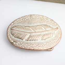 Antique Silver Belt buckle Feather on oval