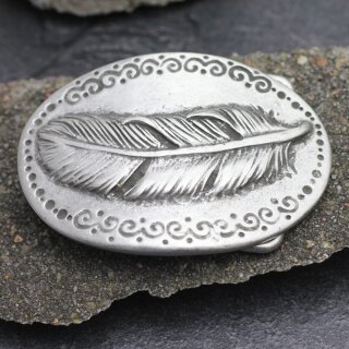 Feder auf Oval Gürtelschnalle, Antik Silber Rustikal