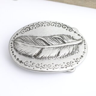 Feder auf Oval Gürtelschnalle, Antik Silber Rustikal
