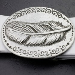 Rustic Antique Silver Belt buckle Feather on oval