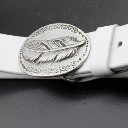 Rustic Antique Silver Belt buckle Feather on oval