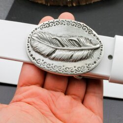 Rustic Antique Silver Belt buckle Feather on oval