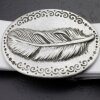 Rustic Antique Silver Belt buckle Feather on oval