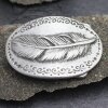 Rustic Antique Silver Belt buckle Feather on oval