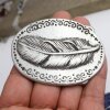 Rustic Antique Silver Belt buckle Feather on oval