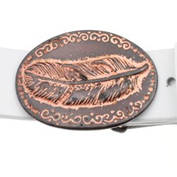 Rustic Copper Belt buckle Feather on oval