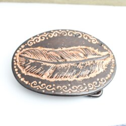 Rustic Copper Belt buckle Feather on oval