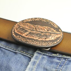 Rustic Copper Belt buckle Feather on oval