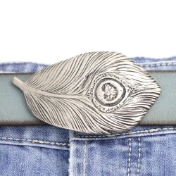 Dark Silver Belt Buckle peacock feather