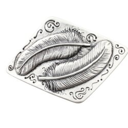 Dark Silver Feather Belt buckle double Feather on Rhomb