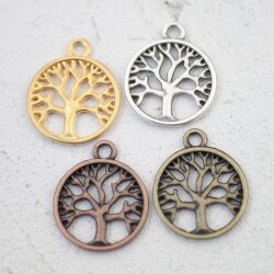 10 Tree of Life Pendants, Matte Gold