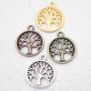 10 Tree of Life Pendants, Matte Gold