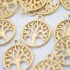 10 Tree of Life Pendants, Matte Gold