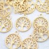 10 Tree of Life Pendants, Matte Gold