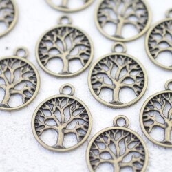 10 Antique BrassTree of Life Pendants