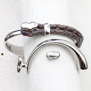 Herz Armspange, Half Cuff Armbandverschluss Rhodium