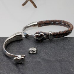 1 Set Half Cuff Bracelet Findings, Heart Bracelet Clasp, Rhodium