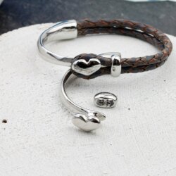 1 Set Half Cuff Bracelet Findings, Heart Bracelet Clasp, Rhodium
