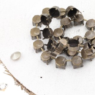 10 mm Ketten Fassung fr Swarovski und Preciosa Kristalle, Kesselketten ss47 altmessing
