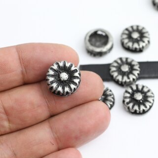 10 Blumen Schiebeperlen DIY Schmuckzubehr Rustikal Silber