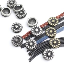 10 Rustic Silver Flower Slider Beads