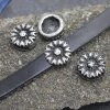 10 Rustic Silver Flower Slider Beads