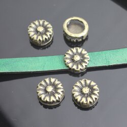 10 Antique Brass Flower Slider Beads