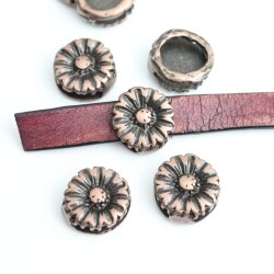 10 Antique Copper Flower Slider Beads