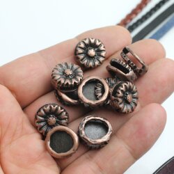 10 Antique Copper Flower Slider Beads