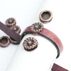 10 Antique Copper Flower Slider Beads