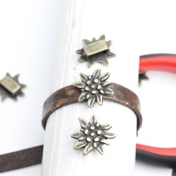 10 Edelweiß Schiebeperlen DIY Ringe, Armbänder, Choker Halskette altmessing