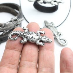 5 Rustic Silver Crocodile Slider Bead, DIY Necklaces, Rings, Bracelet