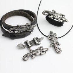 5 Rustic Silver Crocodile Slider Bead, DIY Necklaces,...