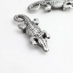 5 Rustikale Silber Schiebeperlen Krokodil, DIY Kette Anhänger, Ringe, Armband