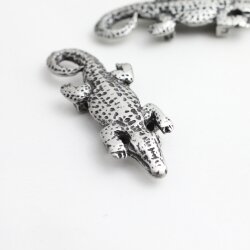 5 Rustic Silver Crocodile Slider Bead, DIY Necklaces, Rings, Bracelet