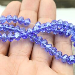 80 Pcs. 8x6mm Sapphire Rondelle Faceted Beads, Glass Beads