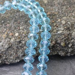 80 Pcs. 8x6mm Aquamarine Rondelle Faceted Beads, Glass Beads