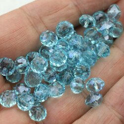 80 Stk. 8x6 mm Aquamarine Facettierte Kristall Glasperlen Hochwertig glänzend