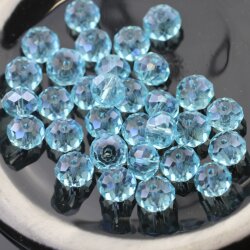 80 Pcs. 8x6mm Aquamarine Rondelle Faceted Beads, Glass Beads