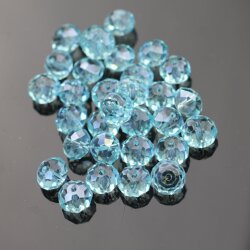 80 Pcs. 8x6mm Aquamarine Rondelle Faceted Beads, Glass Beads