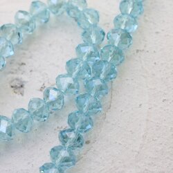 80 Pcs. 8x6mm Aquamarine Rondelle Faceted Beads, Glass Beads