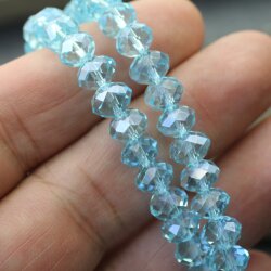 80 Stk. 8x6 mm Aquamarine Facettierte Kristall Glasperlen Hochwertig glänzend