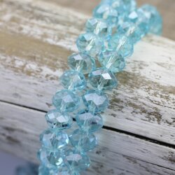 80 Stk. 8x6 mm Aquamarine Facettierte Kristall Glasperlen Hochwertig glänzend